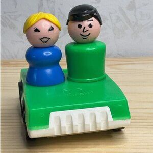 Vintage Fisher Price Green Car With Man & Woman Two Seat FP
